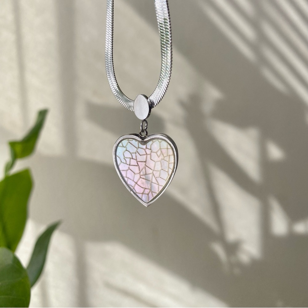 🩵 Mosaic Heart Necklace 🩷 STAINLESS STEEL Rhodium Plated